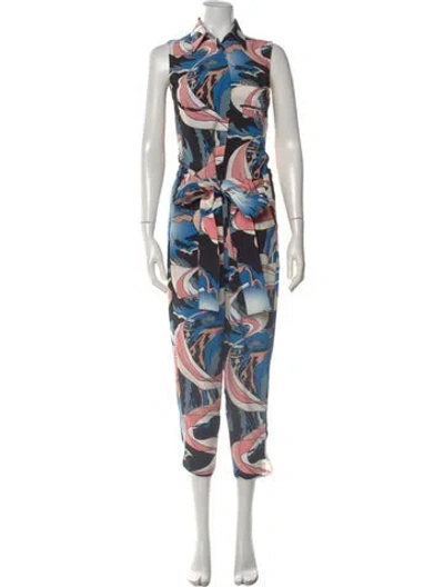 Pre-owned Mm6 By Maison Martin Margiela X Opening Ceremony Printed Jumpsuit In Blue