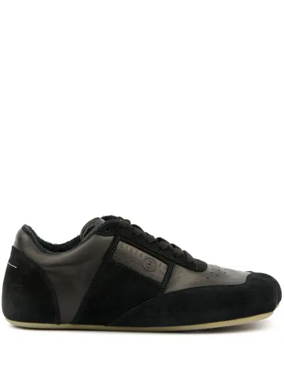 Mm6 Maison Margiela Mm6 By Maison Margiela Contemporary Black Leather And Suede Sneakers With Square Toe