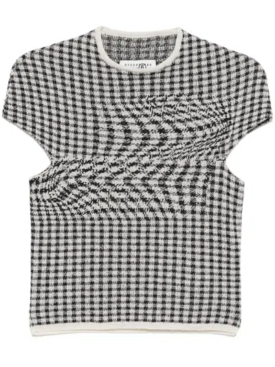 Mm6 Maison Margiela Checked T-shirt In ブラック