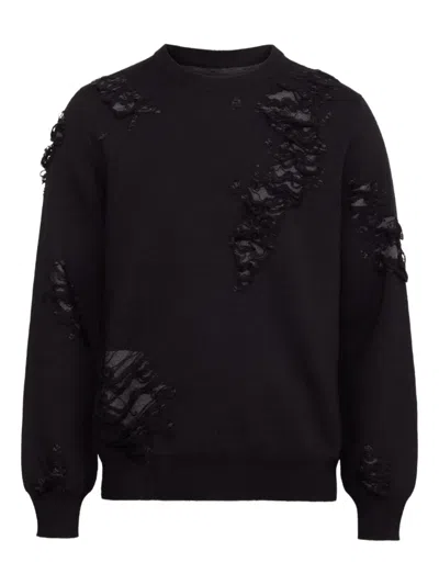 Mm6 Maison Margiela Mm6 By Maison Margiela Textured Black Wool Sweater With Relaxed Fit
