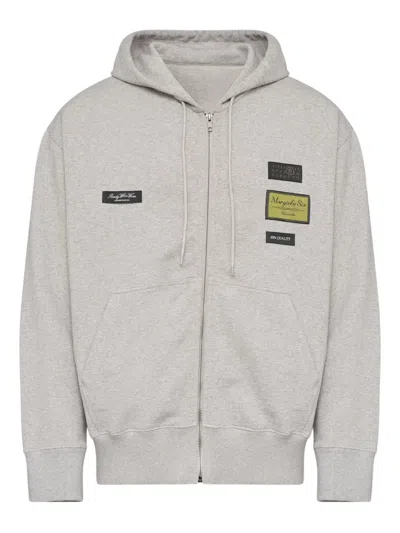 Mm6 Maison Margiela Hooded Jacket Front Pockets Ribbed Trims In Gray
