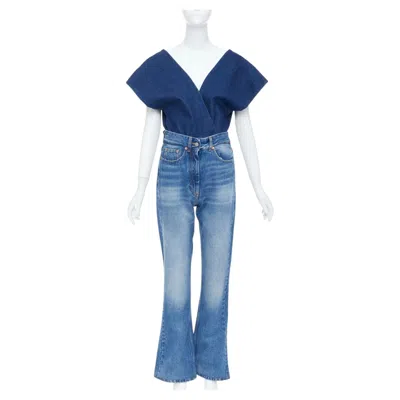 Pre-owned Mm6 Maison Margiela 2021 Runway Denim Salopette Wrap Flared Jumpsuit It40 S In Blue