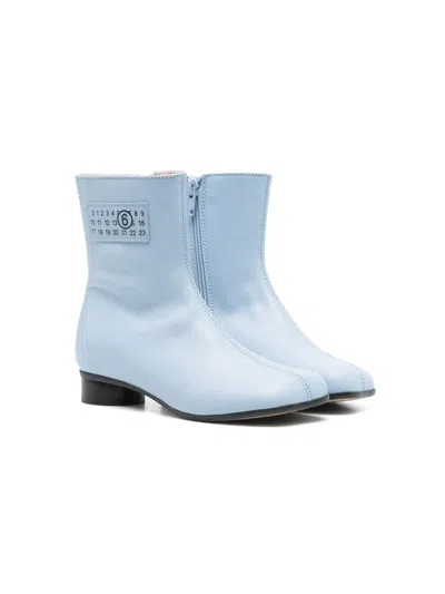 Mm6 Maison Margiela Kids' 20mm Numbers-motif Ankle Boots In Light Blue
