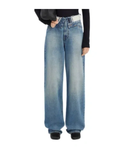 Mm6 Maison Margiela Light Blue Washed Jeans With Layered Waistband In Black