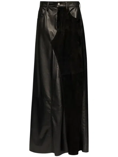 Mm6 Maison Margiela 5-pockets Panelled Leather Long Skirt In 黑色