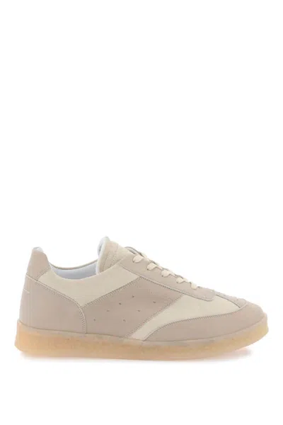 Mm6 Maison Margiela Men's Grey Calf Leather 6 Court Sneakers For Fw23 In Grigio
