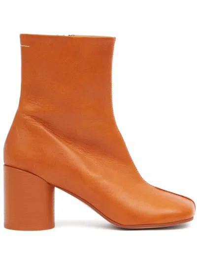 Mm6 Maison Margiela 70mm Stitch-out Leather Boots In Orange