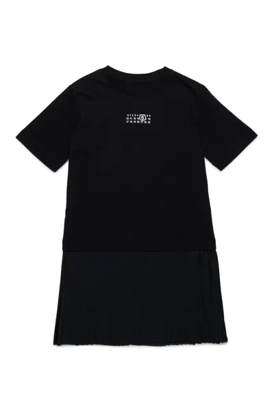 Mm6 Maison Margiela Abito Corto In Jersey Con Fondo Plissettato In Black