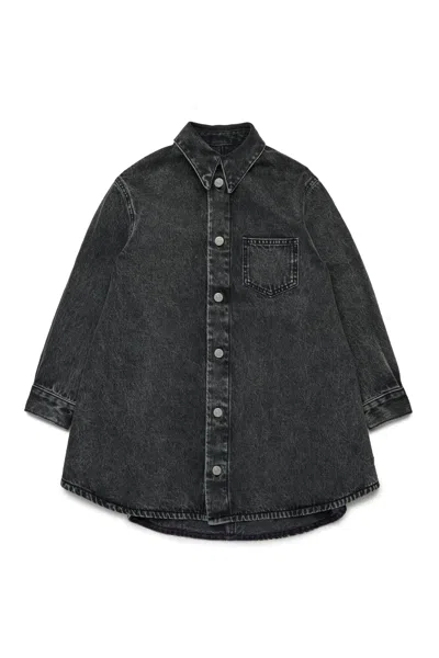 Mm6 Maison Margiela Abito Maxi Camicia In Denim Nero In Black
