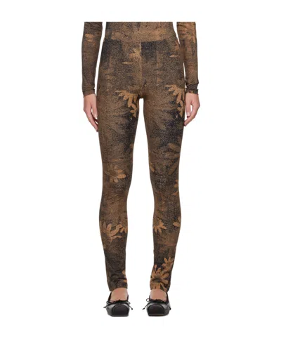 Mm6 Maison Margiela Abstract-print Elasticated-waist Leggings In Brown