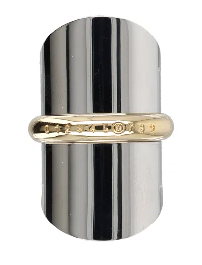 Mm6 Maison Margiela Adjustable Ring Two Tone Engraved Band In Gold