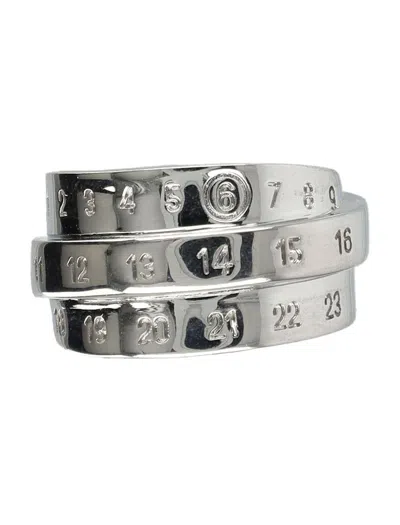 Mm6 Maison Margiela Adjustable Triple Logo Numeric Ring In Silver