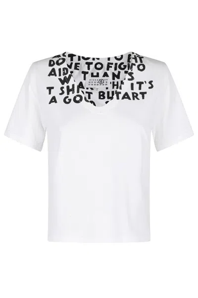 Mm6 Maison Margiela Printed Cotton T-shirt In White