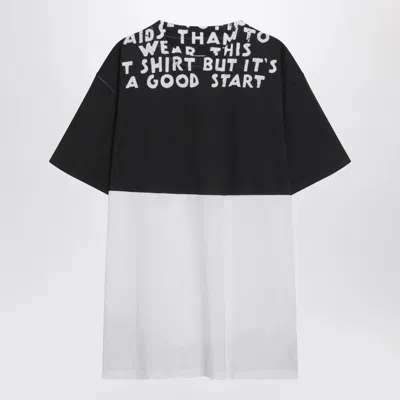 Mm6 Maison Margiela Mm6 By Maison Margiela Bicolor Contrast Print T-shirt With Round Neckline And Short Sleeves In White