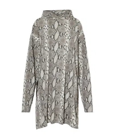 Mm6 Maison Margiela All-over Snake-print Hooded Dress In Gray
