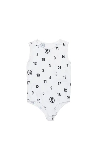 Mm6 Maison Margiela Allover Numeric Logo Stretch Jersey Bodysuit In White