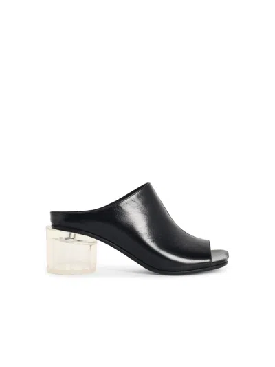 Mm6 Maison Margiela Leather Mule With Transparent Block Heel In Black