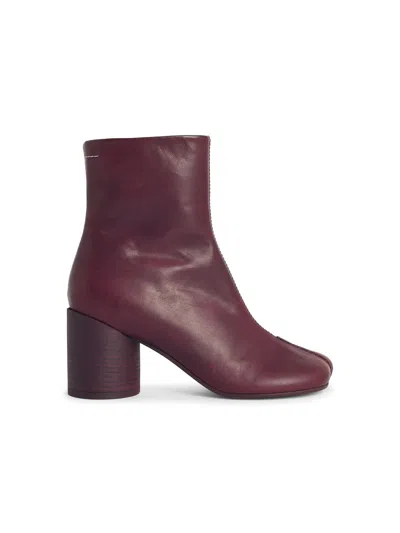 Mm6 Maison Margiela Anatomic Burgundy Leather Ankle Boots