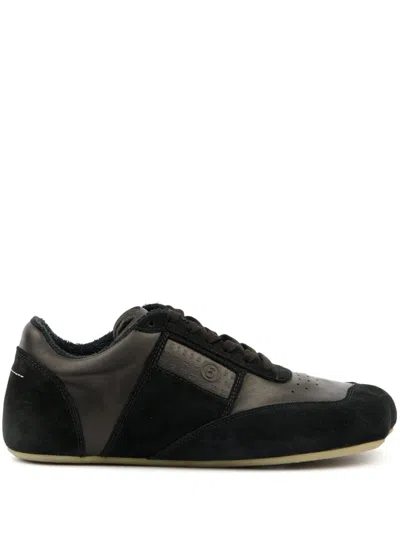 Mm6 Maison Margiela Mm6 By Maison Margiela Contemporary Black Leather And Suede Sneakers With Square Toe