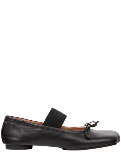 Mm6 Maison Margiela Anatomic Minimalist Elastic Strap Flats In Black