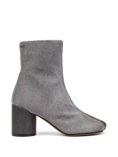 Mm6 Maison Margiela Anatomic Satin Ankle Boots In Gray