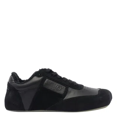 Mm6 Maison Margiela Contemporary Black Leather And Suede Sneakers With Square Toe