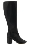 Mm6 Maison Margiela Stivale Knee-high Black Leather Boots With Anatomic Toe And Upper Stitching In Black