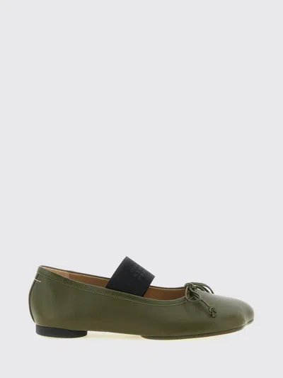 Mm6 Maison Margiela Anatomic Tabi Mary Jane Ballerinas In Leather With Asymmetrical Toe In Green