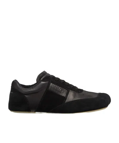 Mm6 Maison Margiela Black Leather And Suede Anatomic Sneakers