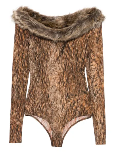 Mm6 Maison Margiela Animal-print Bodysuit In Brown
