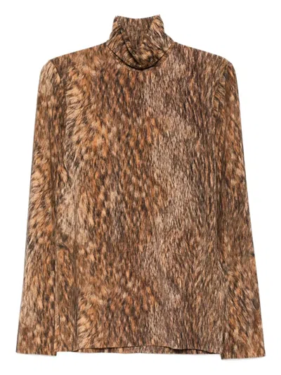 Mm6 Maison Margiela Animal-print Turtleneck Top In Brown