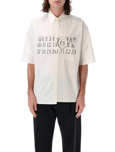 Mm6 Maison Margiela Numeric Signature Print Asymmetric Shirt In White
