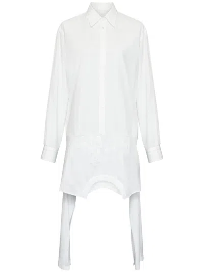 Mm6 Maison Margiela Asymmetric Cotton Shirt Dress In White