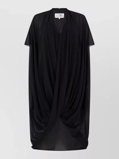 Mm6 Maison Margiela Mm6 Asymmetric Draped Mini Dress With V-neck In Black