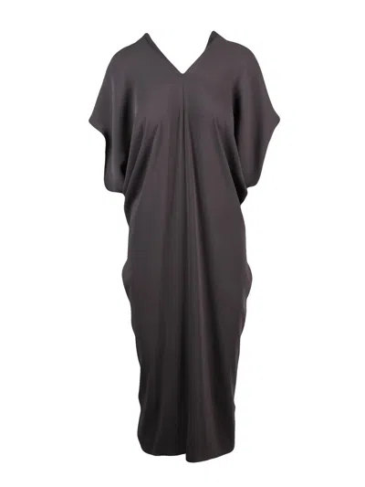 Mm6 Maison Margiela Asymmetric Draped Midi Dress With V-neckline And Tunic Closure In Brown