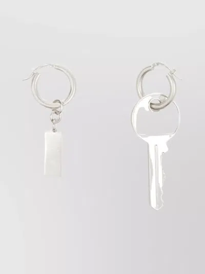 Mm6 Maison Margiela Asymmetric Key Drop Earrings In Metallic
