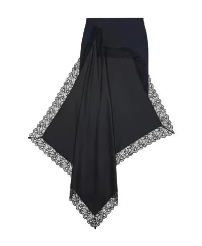 Mm6 Maison Margiela Asymmetric Lace-trim Skirt In Black