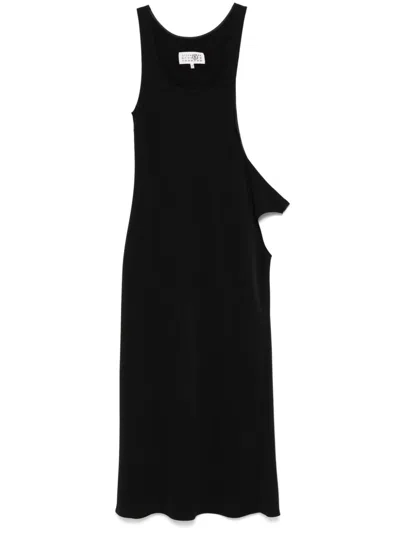 Mm6 Maison Margiela Asymmetric Midi Dress In Black