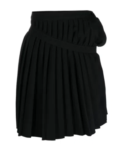 Mm6 Maison Margiela Asymmetric Pleated Miniskirt In Black