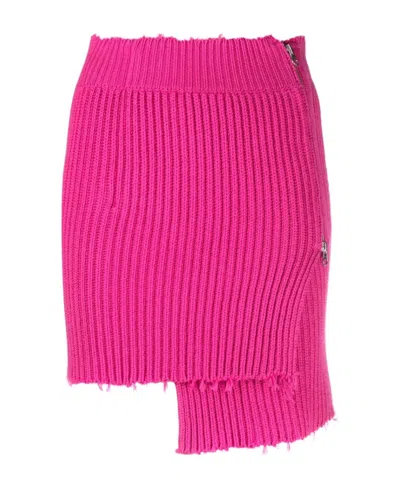 Mm6 Maison Margiela Asymmetric Ribbed Miniskirt In Pink