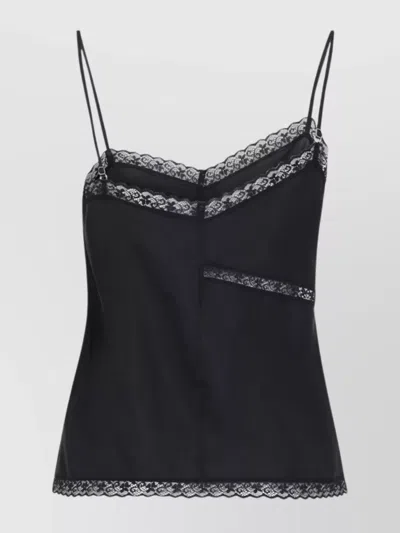 Mm6 Maison Margiela Asymmetric Silk Lace Top In Black