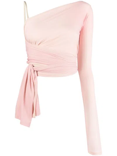 Mm6 Maison Margiela Asymmetric Wraparound Cropped Top In Pink