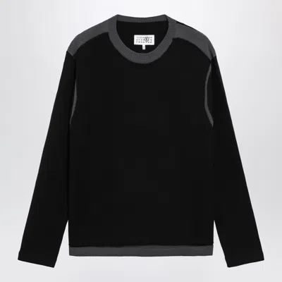 Mm6 Maison Margiela Asymmetrical Crewneck Sweater In Black And Grey In Gray
