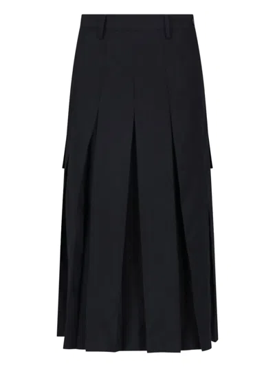 Mm6 Maison Margiela Asymmetrical Pleated Midi Skirt With Front Zip Closure In Blue