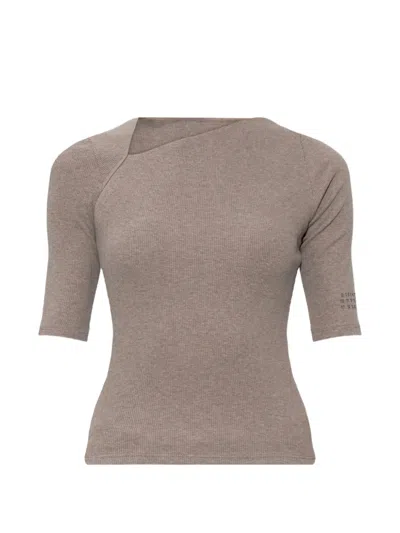 Mm6 Maison Margiela Asymmetrical-neck Ribbed-knit Sweater In Multi