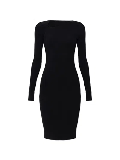 Mm6 Maison Margiela Asymmetric-neck Long-sleeve Midi Dress In Multi