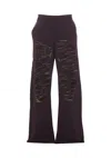 Mm6 Maison Margiela Elasticized Waist Wide Leg Trousers With Distressed Effect In Black