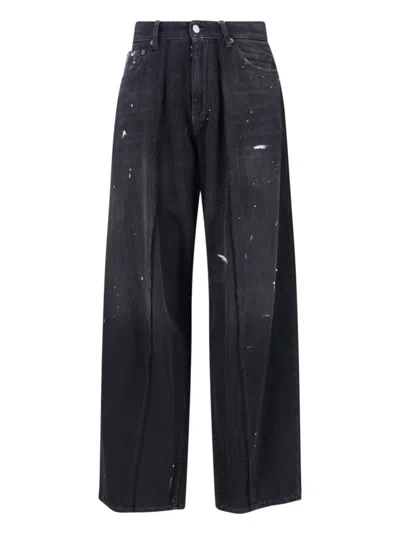 Mm6 Maison Margiela Baggy Jeans In Black Cotton Denim