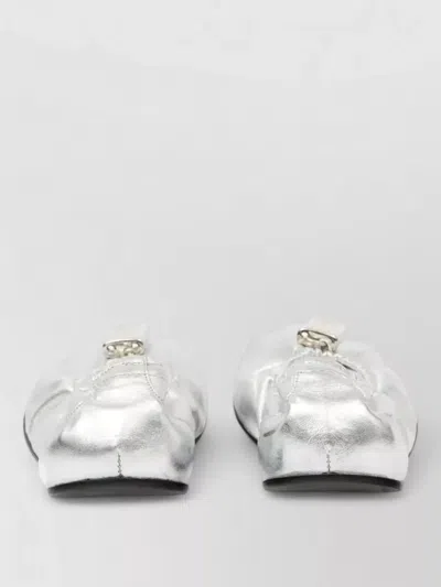 Mm6 Maison Margiela Ballerina Shoes Square Toe Metallic Charm In White