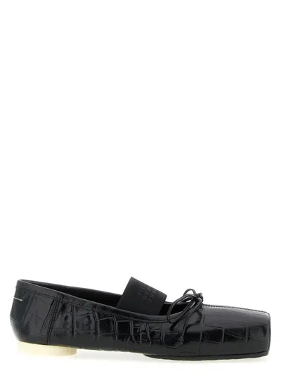Mm6 Maison Margiela Crocodile-effect Leather Ballerina In Black